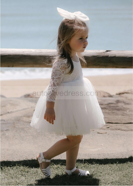 Ivory Lace Tulle Scoop Back Flower Girl Dress